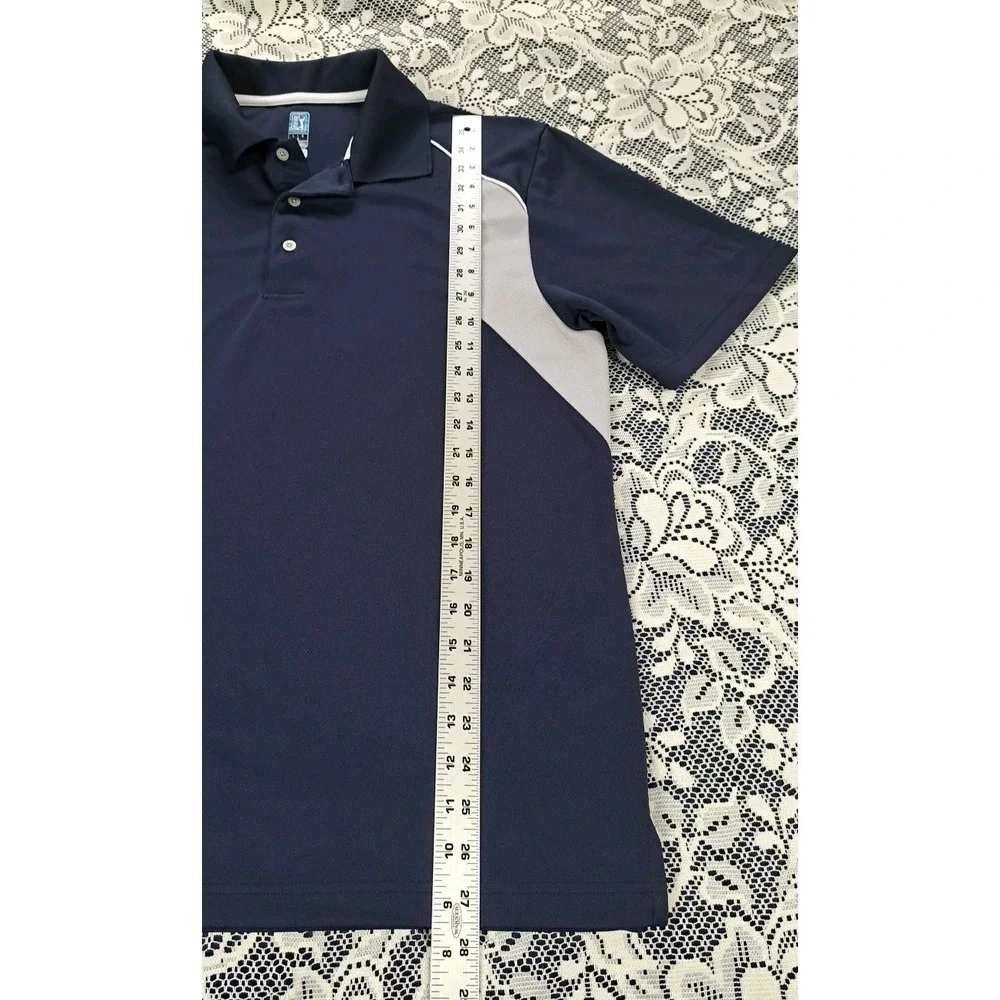 PGA Tour Airflux Golf Polo L Navy Blue Gray Accent 3 Button Short Sleeve Casual - Picture 5 of 9
